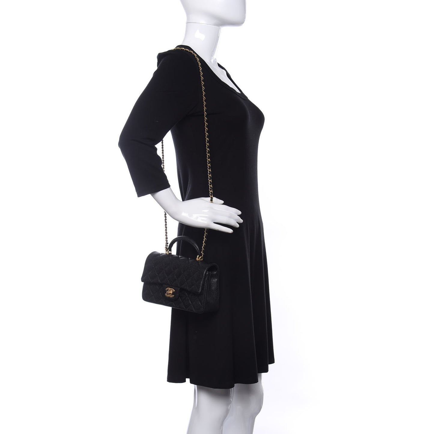 Caviar Quilted Mini Top Handle Rectangular Flap Black
