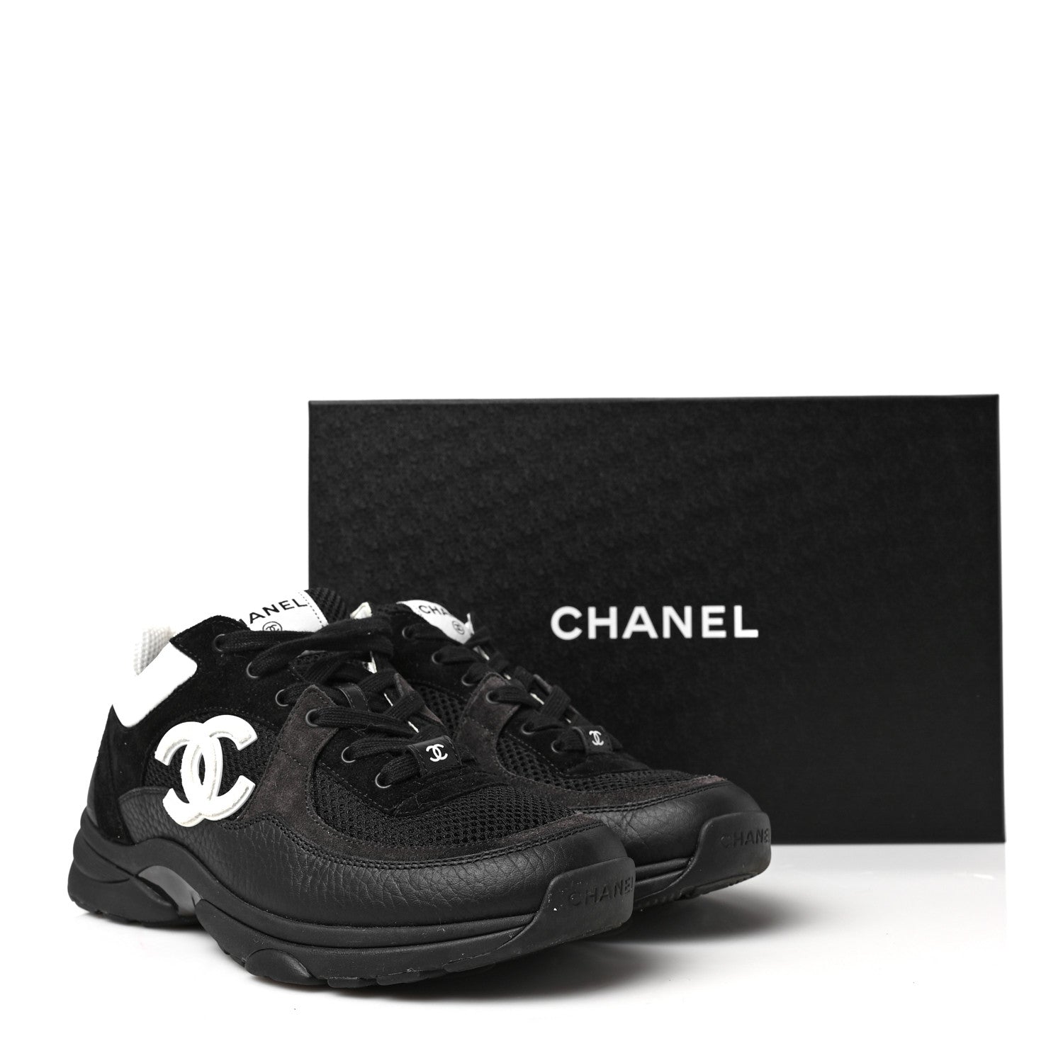 Chanel Mesh Suede Grained Calfskin Womens CC Sneakers 39 Black White 8 of 8