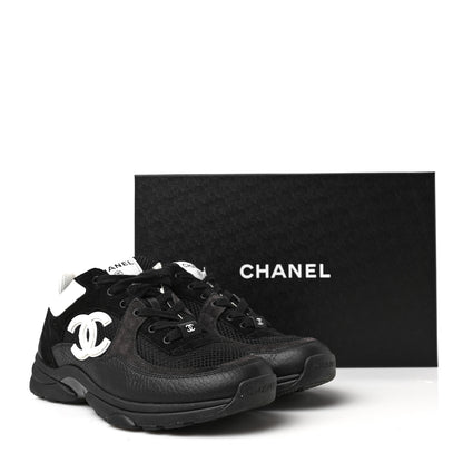 Chanel Mesh Suede Grained Calfskin Womens CC Sneakers 39 Black White 8 of 8