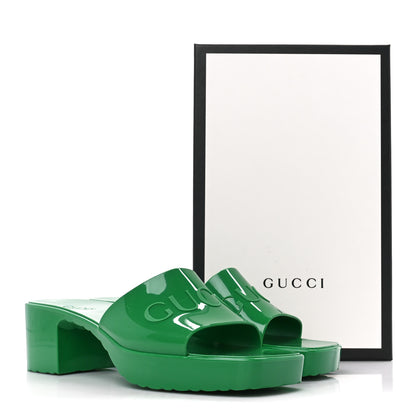 Gucci Rubber Gucci Logo Womens Platform 20/60mm Slide Sandals 40 New Shamarock 9 of 9