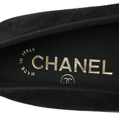Chanel Suede Crackled Laminated Calfskin Cap Toe Ballerina Flats 36.5 Black Gold 9 of 11