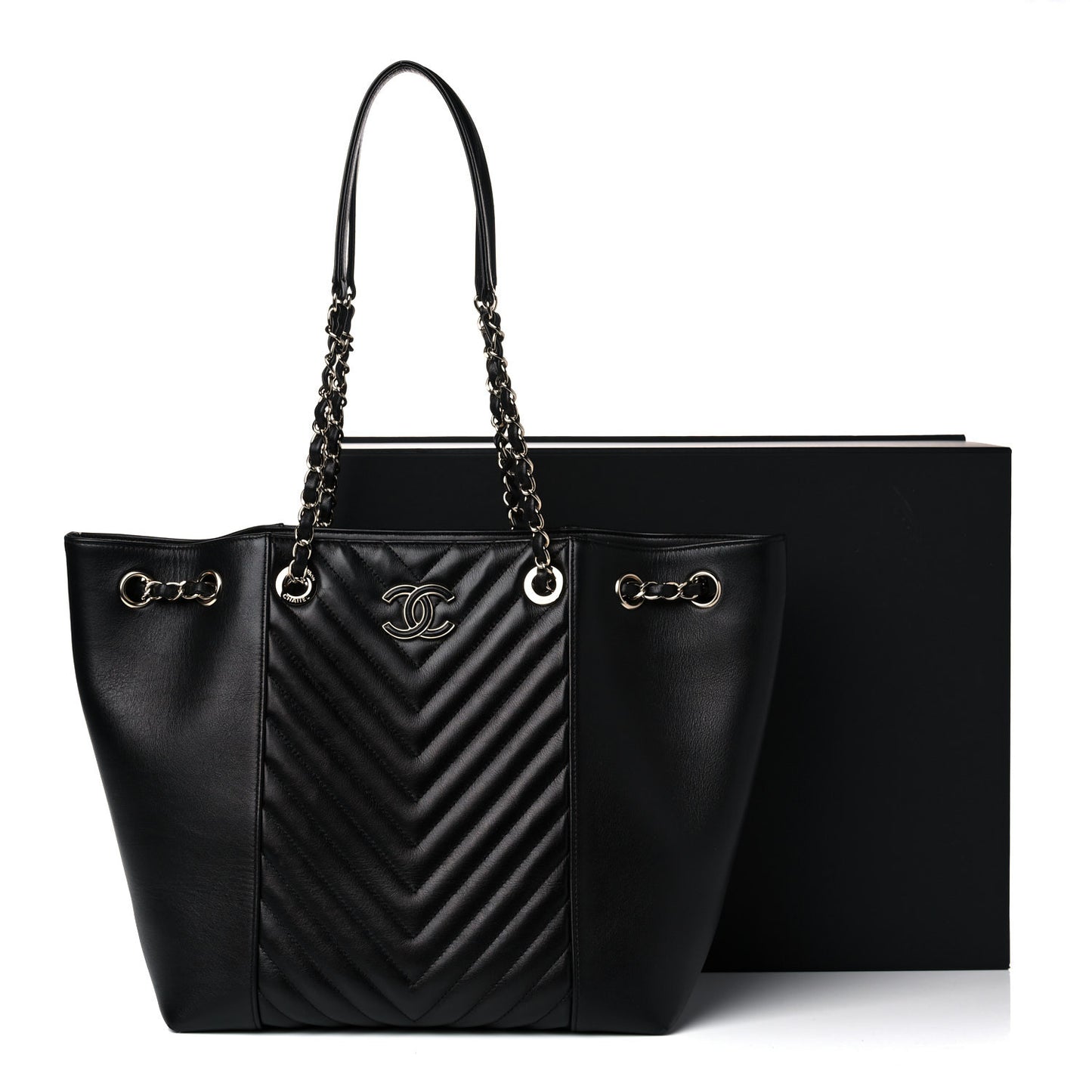 Calfskin Quilted Large Daily Shopping Bag Black