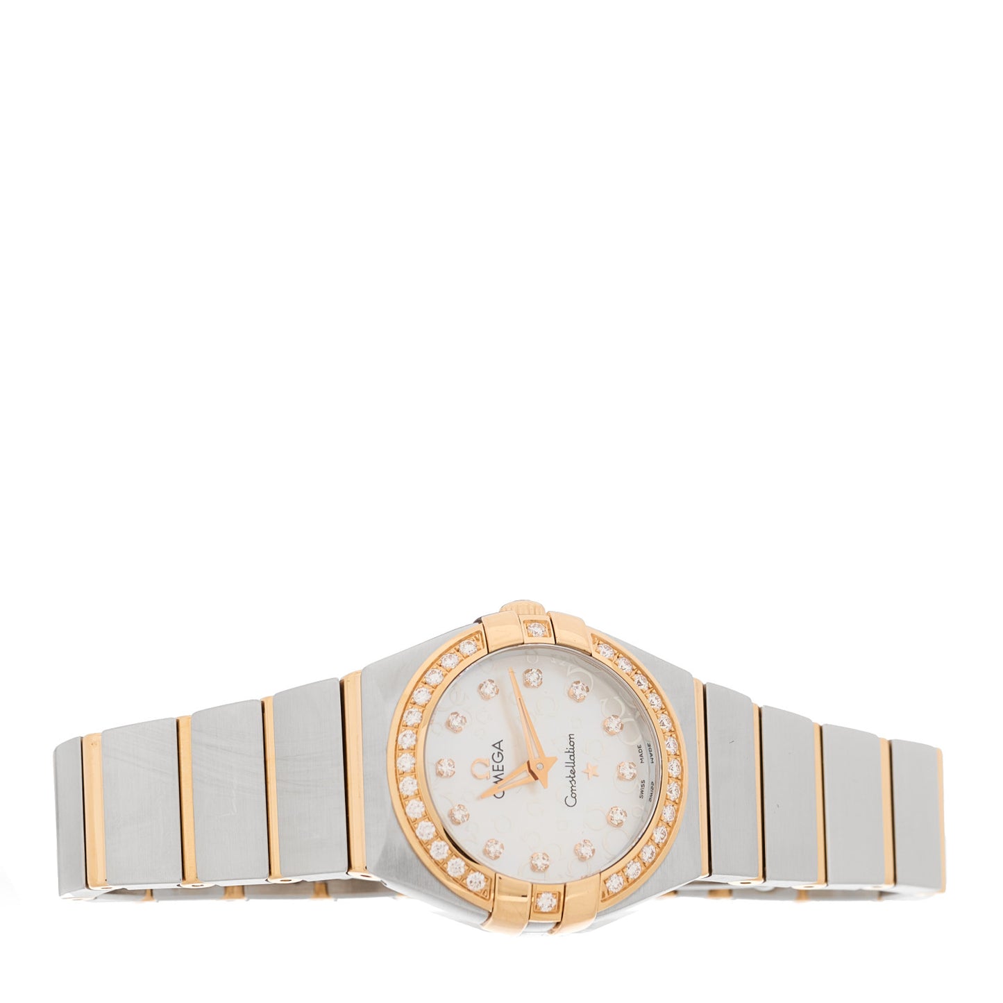 Stainless Steel 18K Red Gold Diamond Bezel Mother of Pearl 24mm Constellation Quartz Watch 123.25.24.60.55.009