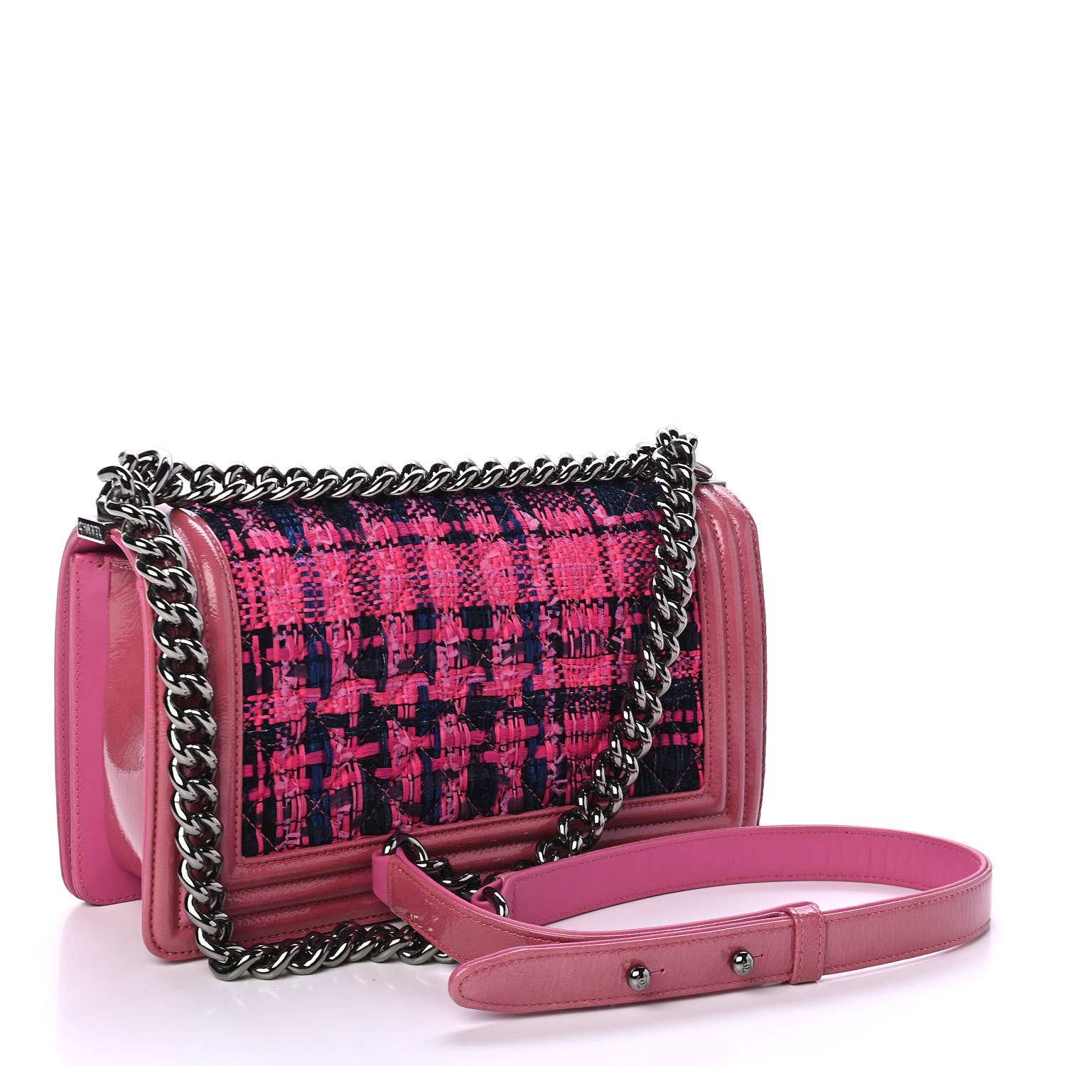 Chanel Patent Tweed Medium Boy Flap Fuchsia 2 of 4