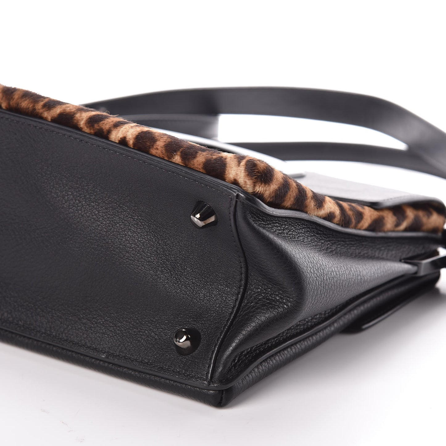 Calf Hair Leopard Print Passage Messenger Bag Black