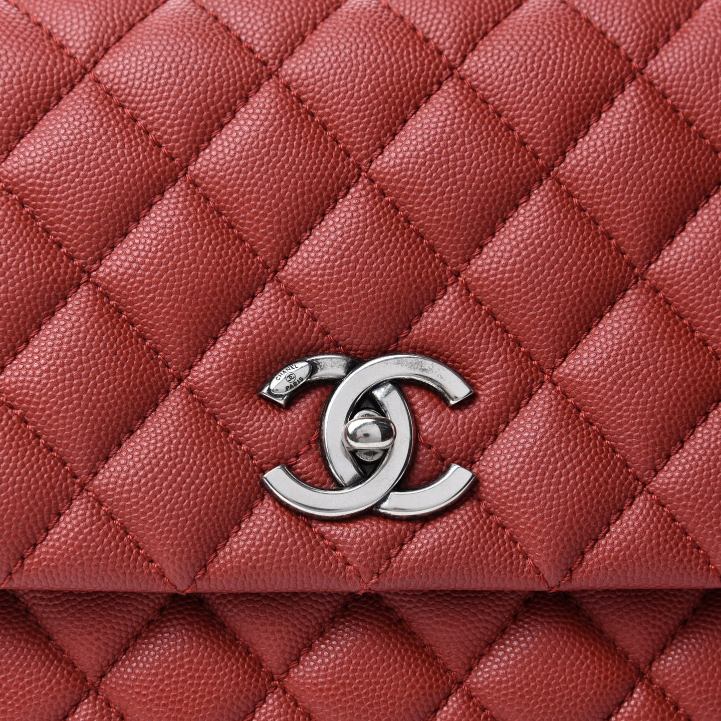 Caviar Quilted Small Coco Handle Flap Dark Red