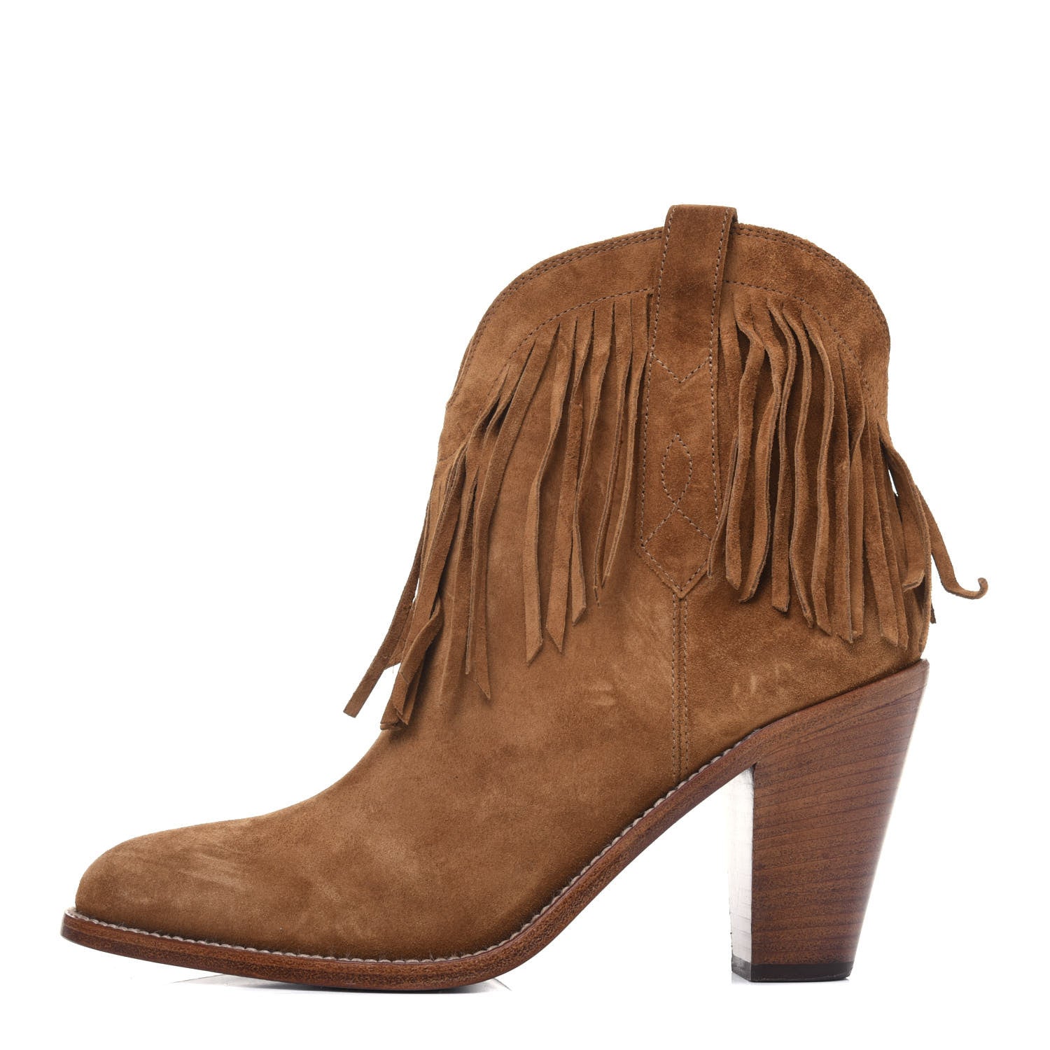 Saint Laurent Suede Fringe Curtis 80 Ankle Boots 39 Light Tan 1 of 9