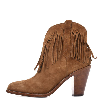 Saint Laurent Suede Fringe Curtis 80 Ankle Boots 39 Light Tan 1 of 9