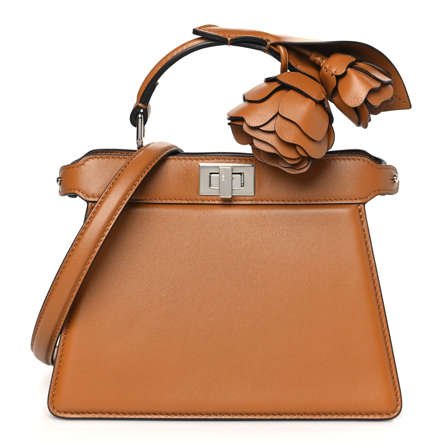 Shiny Nappa Flower Petite Peekaboo I SEE U Satchel Caramello