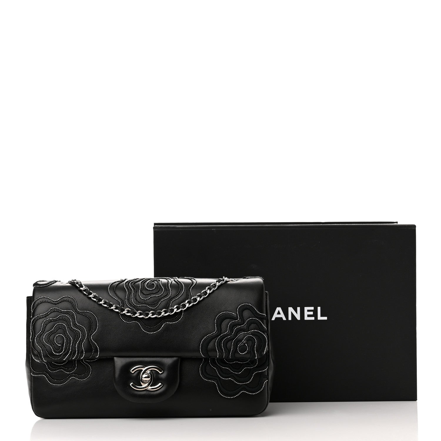 Chanel Lambskin Embroidered Camellia Follies Flap Black 12 of 12