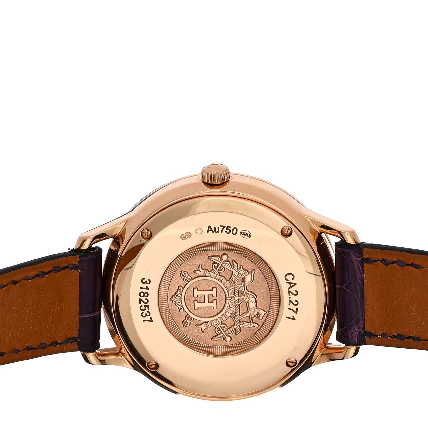 18K Rose Gold Alligator Diamond 32mm Slim d'Hermes Quartz Watch Amethyste