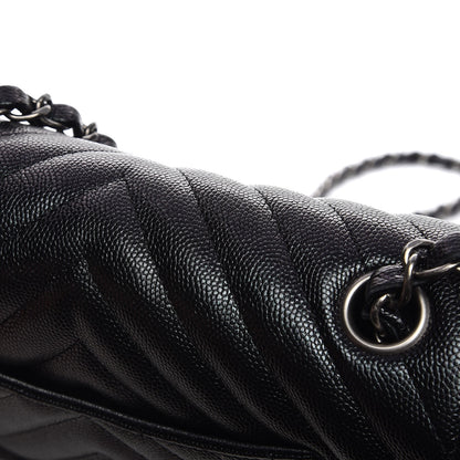 Chanel Metallic Caviar Chevron Quilted Mini Rectangular Flap Black 10 of 11