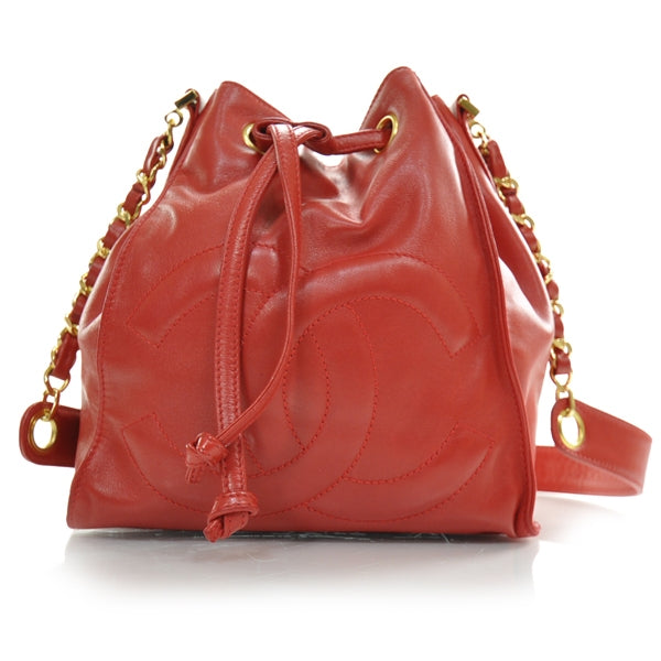 Chanel Lambskin CC Drawstring Bag Red 1 of 10
