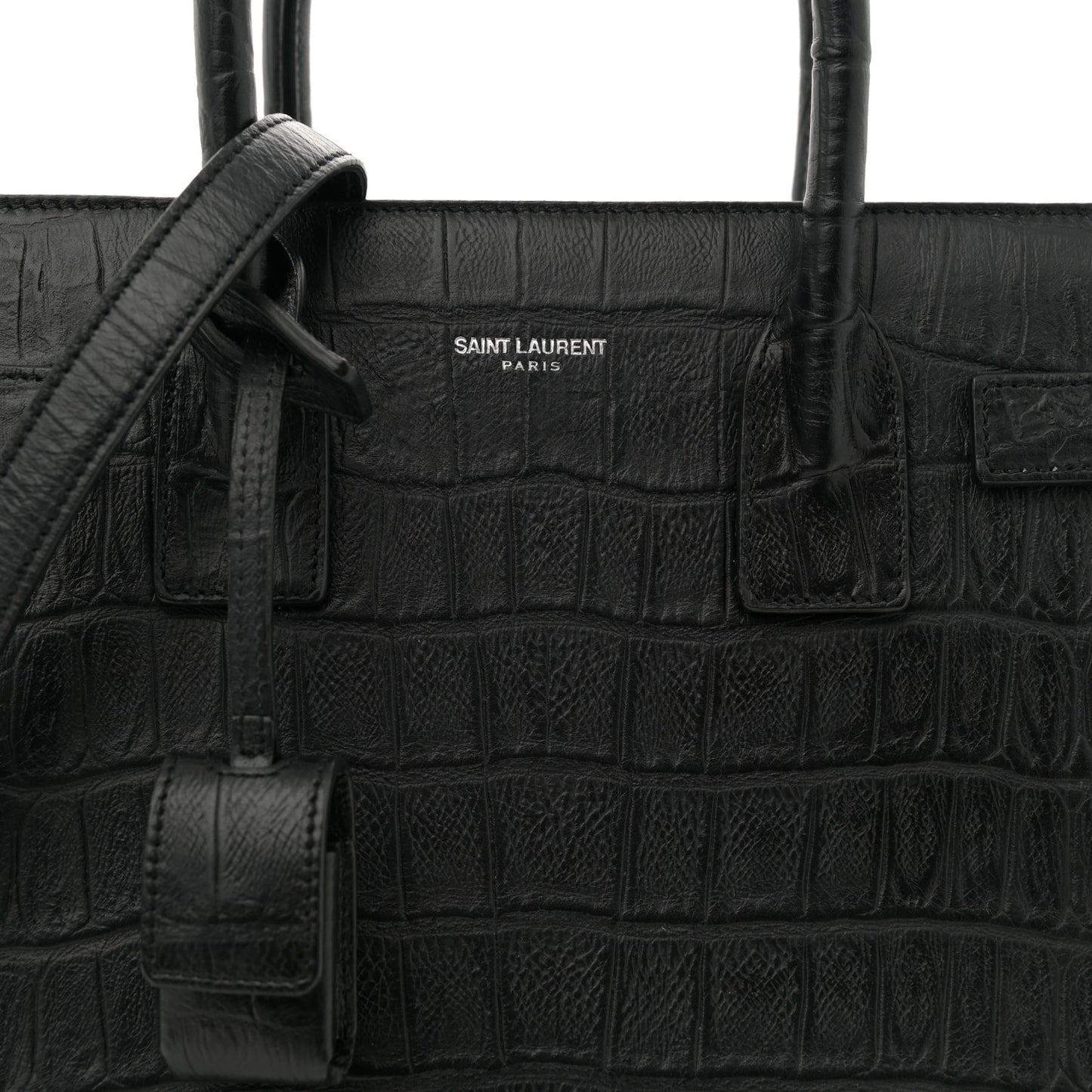 Calfskin Crocodile Embossed Baby Sac De Jour Carryall Black