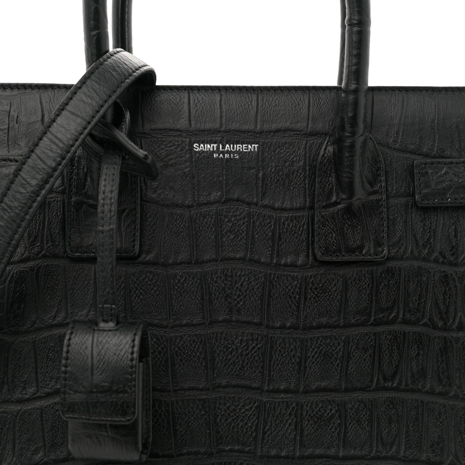 Saint Laurent Calfskin Crocodile Embossed Baby Sac De Jour Carryall Black 8 of 10
