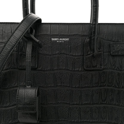 Saint Laurent Calfskin Crocodile Embossed Baby Sac De Jour Carryall Black 8 of 10