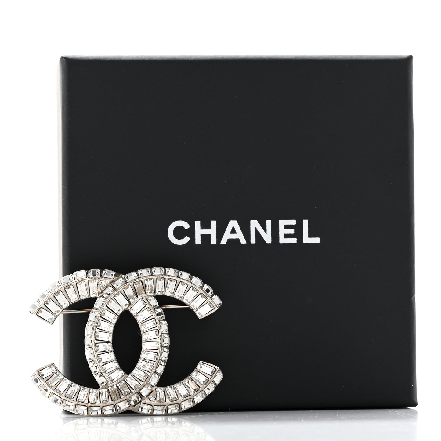 Baguette Crystal CC Brooch Silver