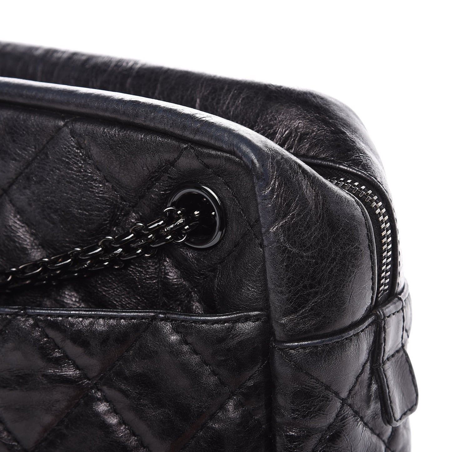 Metallic Aged Calfskin Quilted Large Reissue Camera Case Black