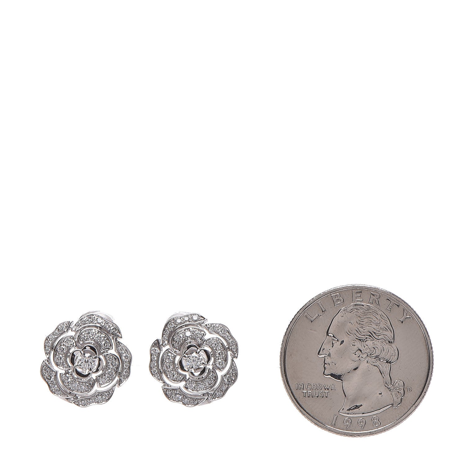 Chanel 18K White Gold Diamond Bouton de Camelia Earrings 2 of 5