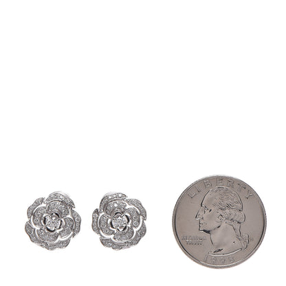 Chanel 18K White Gold Diamond Bouton de Camelia Earrings 2 of 5