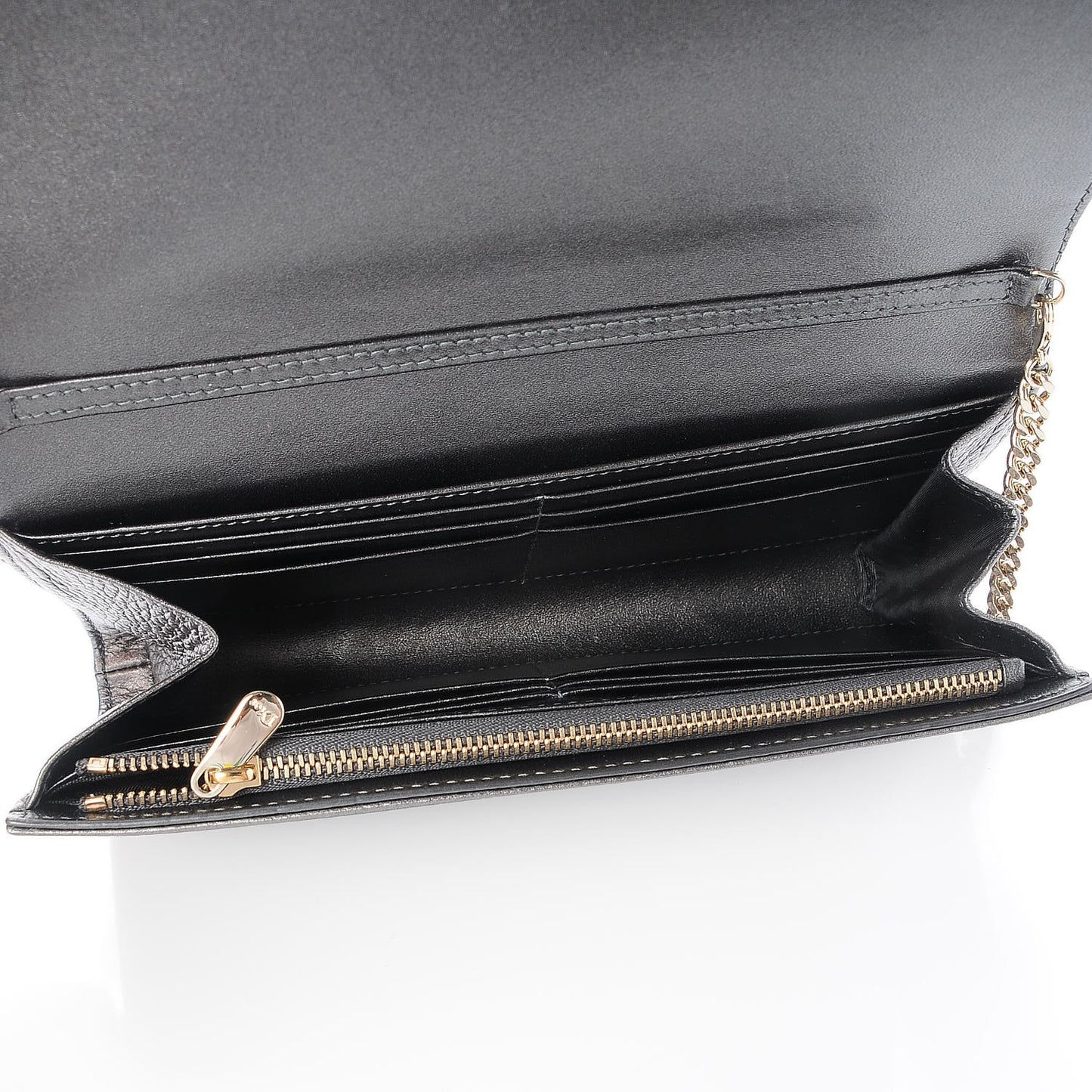Metallic Grained Calfskin Diorama Croisiere Chain Wallet Gunmetal Grey
