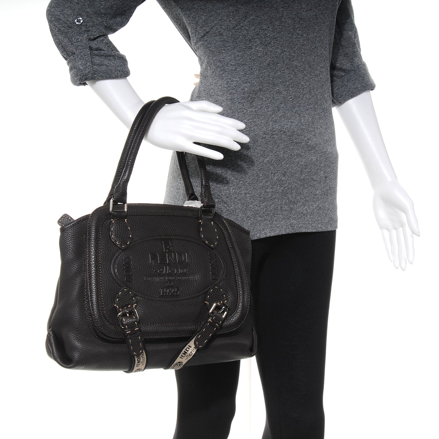Calfskin Romano Selleria Handbag Dark Brown