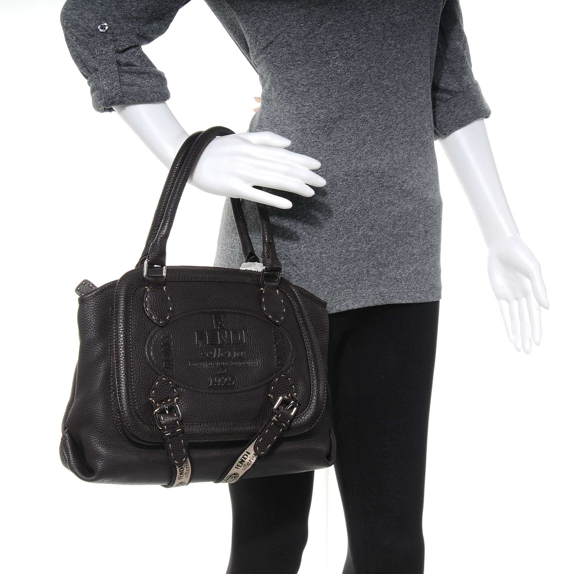 Fendi Calfskin Romano Selleria Handbag Dark Brown 2 of 9