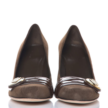 Gucci Suede Patent Lambskin Hysteria Medallion Pumps 8 Dapple 2 of 11