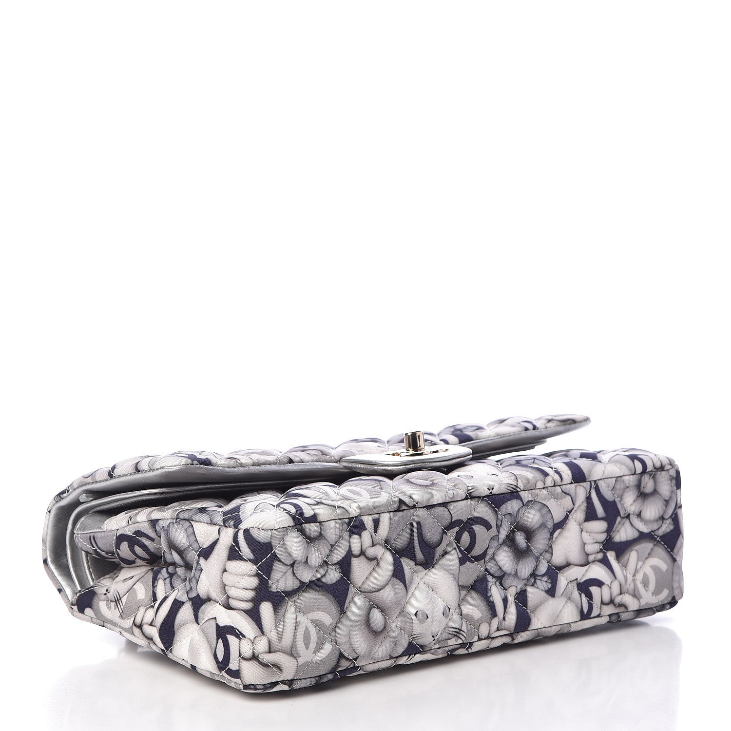 Chanel Nylon Quilted Medium Cat Emoticon Double Flap Navy Grey Ecru 4 of 10