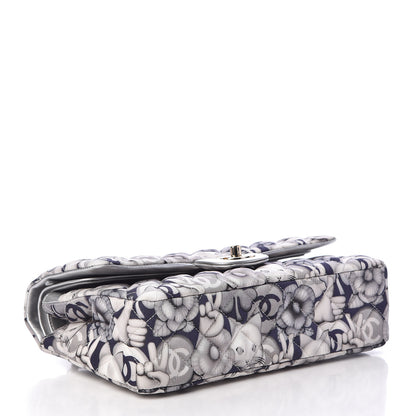 Chanel Nylon Quilted Medium Cat Emoticon Double Flap Navy Grey Ecru 4 of 10