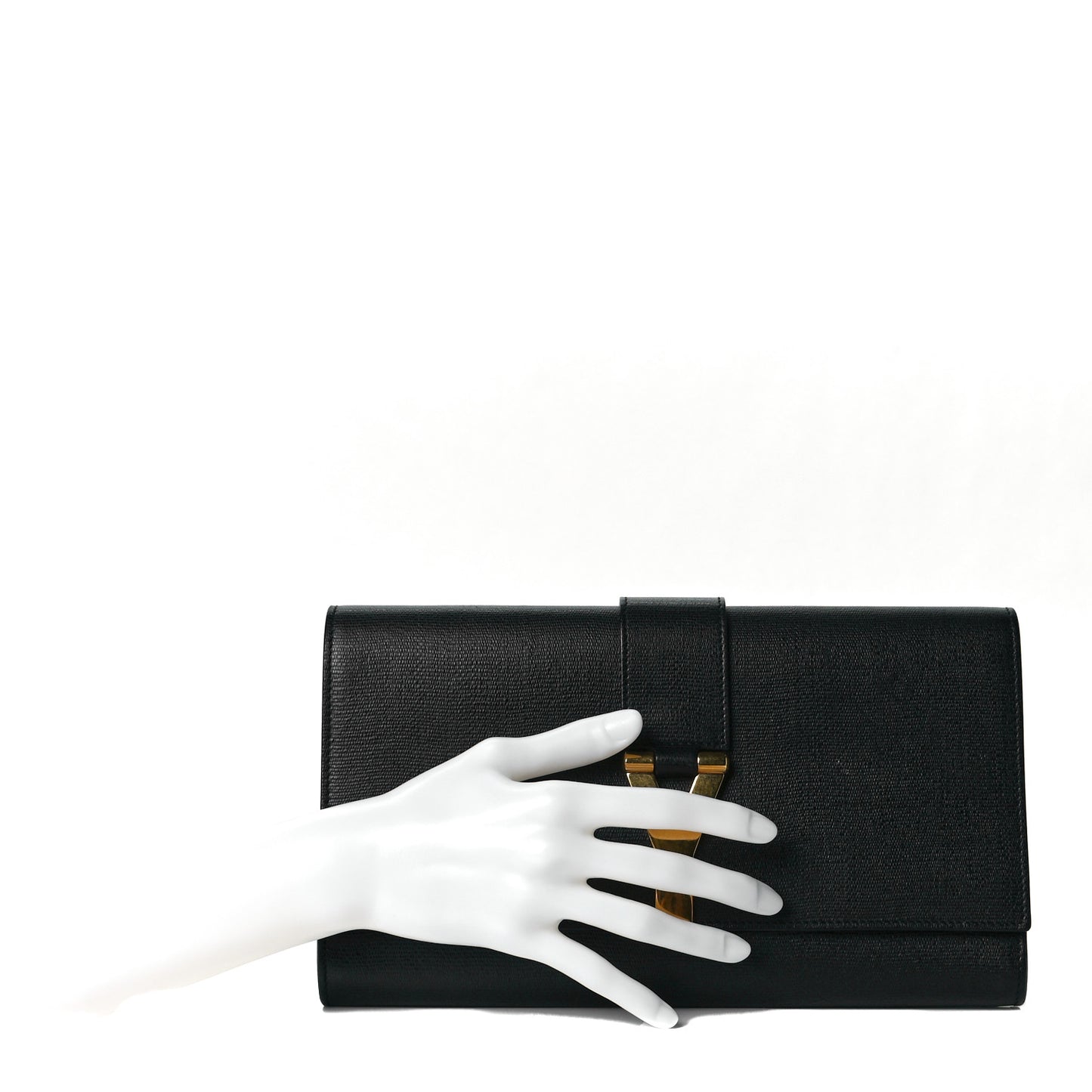 Textured Calfskin Classic Y Ligne Clutch Black