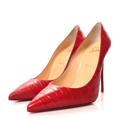 Christian Louboutin Calfskin Crocodile Embossed Kate 100 Pumps 38 Red 3 of 9