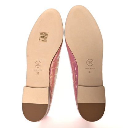 Chanel Iridescent Calfskin Crocodile Embossed Ballerina Flats 39 Pink 6 of 10