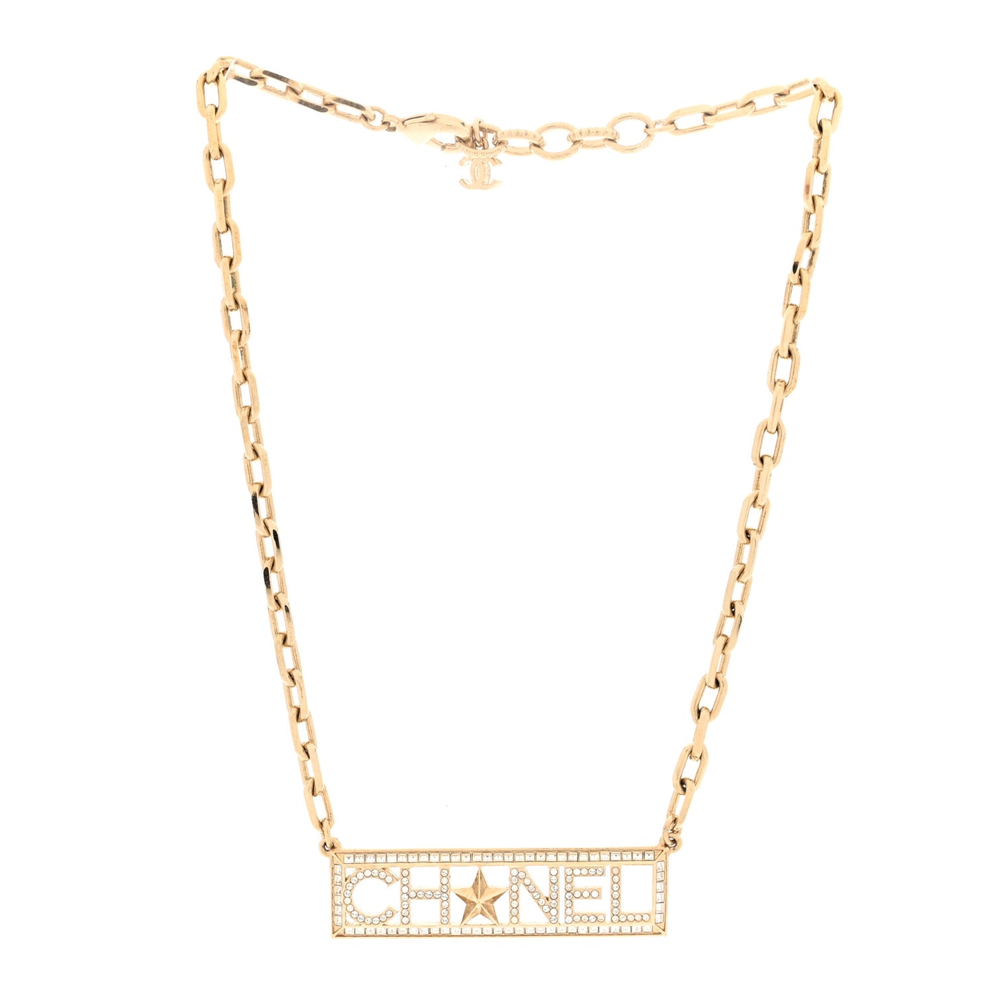 Metal Crystal Logo Choker Necklace Gold