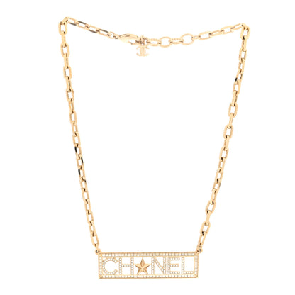 Chanel Metal Crystal Logo Choker Necklace Gold 2 of 4