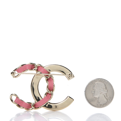 Chanel Lambskin Crystal Chain CC Brooch Pink Gold 3 of 5