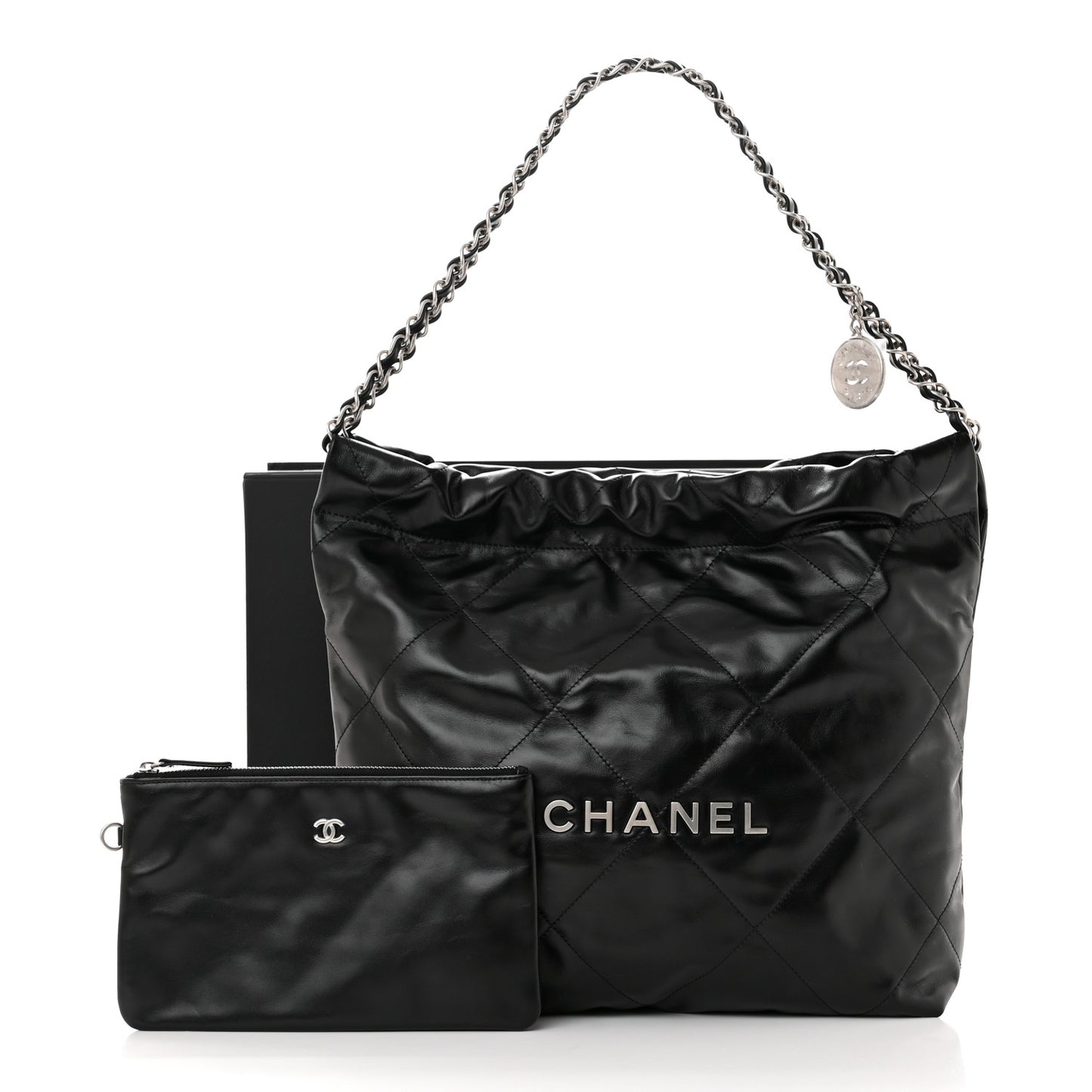 Shiny Calfskin Quilted Small Chanel 22 Black