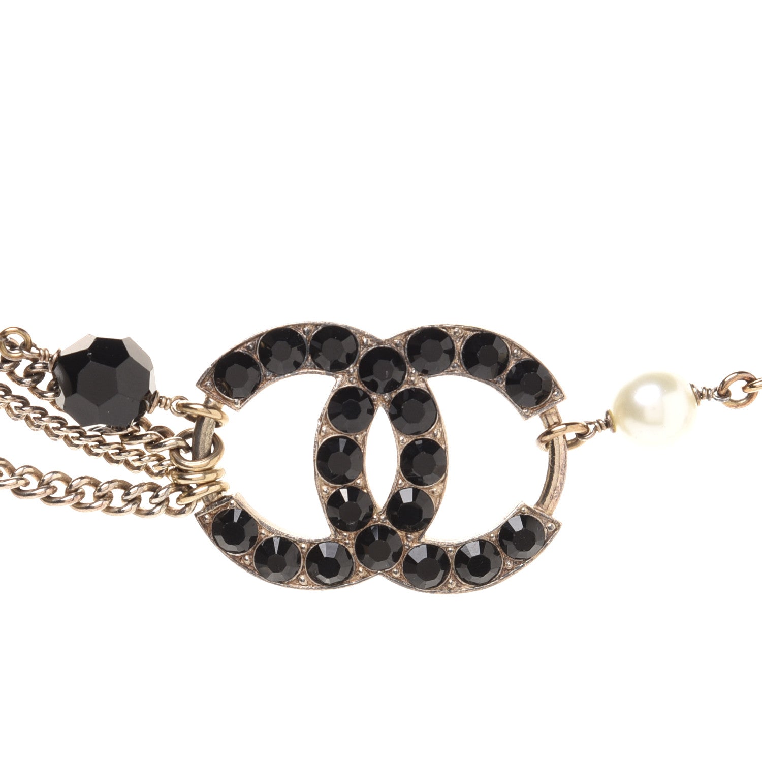 Chanel Pearl Crystal Beaded Chain CC Feather Belt Aged Gold Black 3 of 7