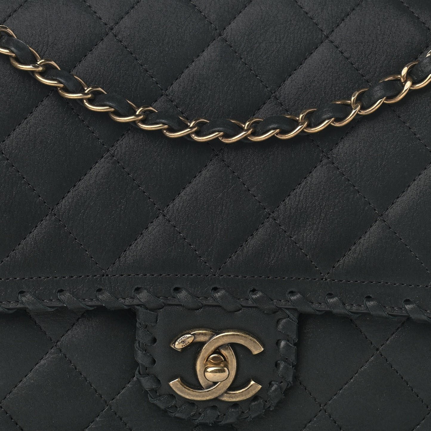 Iridescent Calfskin Jumbo Happy Stitch Flap Black