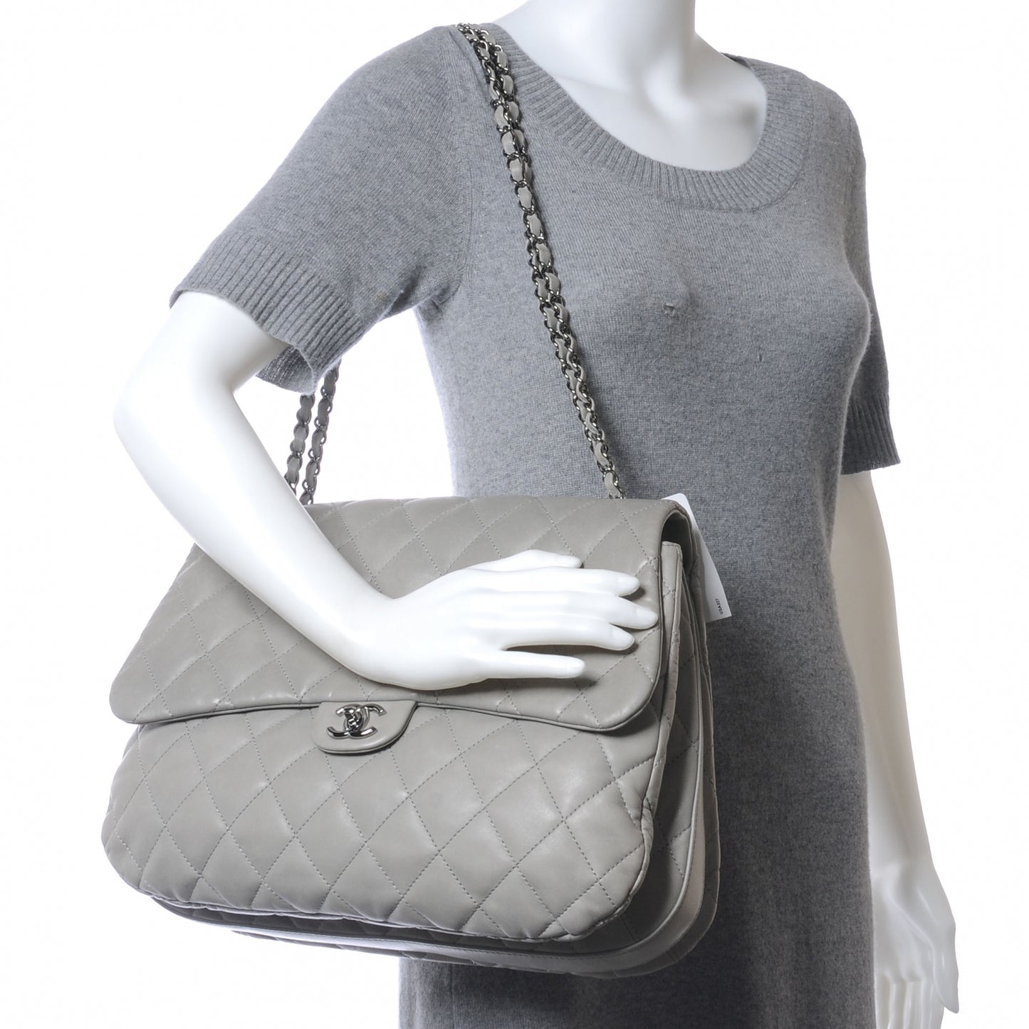 Lambskin Maxi Quilted 3 Flap Bag Grey