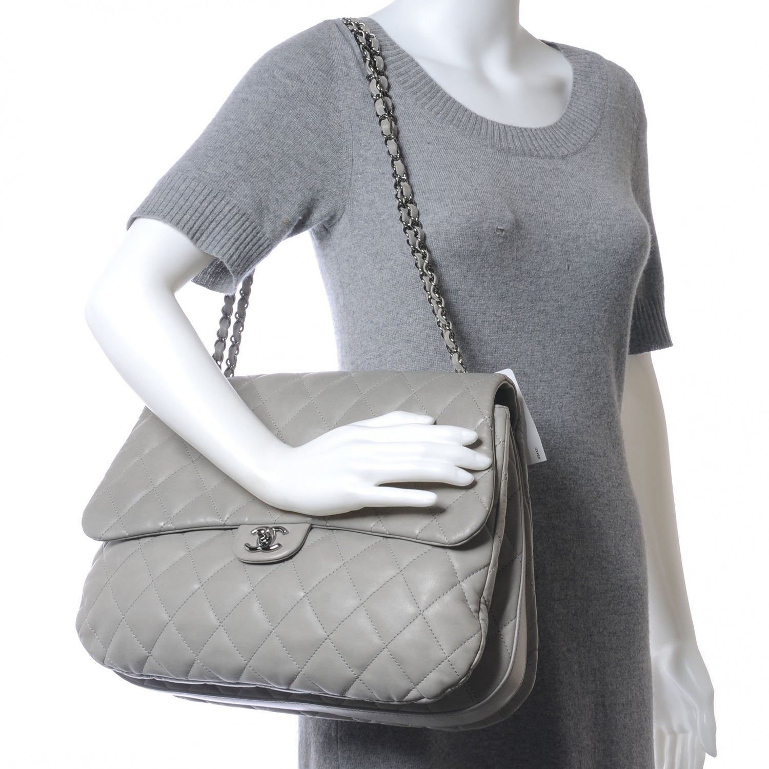 Chanel Lambskin Maxi Quilted 3 Flap Bag Grey 2 of 7