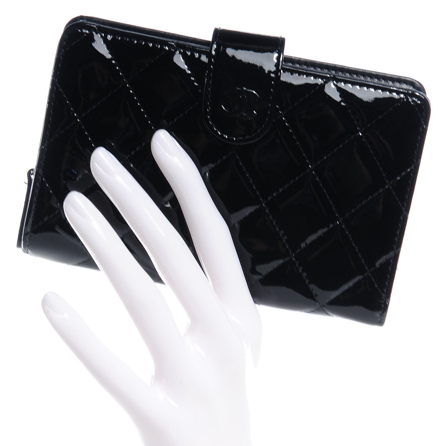 Patent Quilted CC French Wallet Black