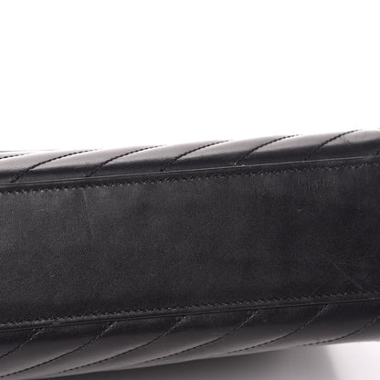 Saint Laurent Smooth Calfskin Matelasse Chevron Large Monogram Satchel Black 15 of 24