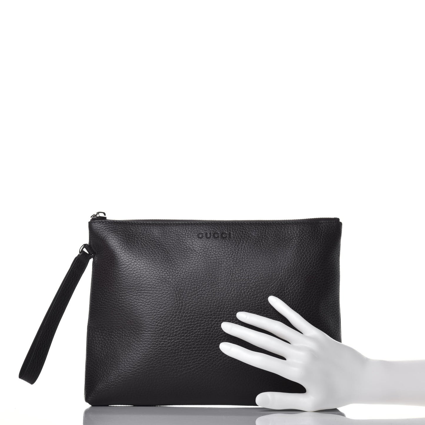 Grained Calfskin Zip Wristlet Pouch Dark Brown
