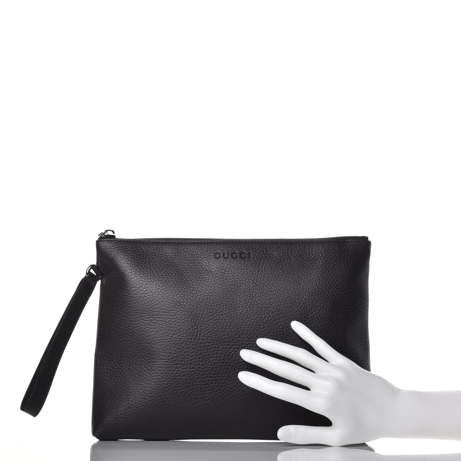 Gucci Grained Calfskin Zip Wristlet Pouch Dark Brown 2 of 8