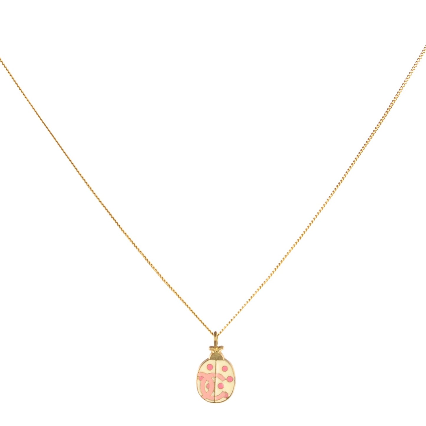 Enamel CC Ladybug Necklace Pink White Gold