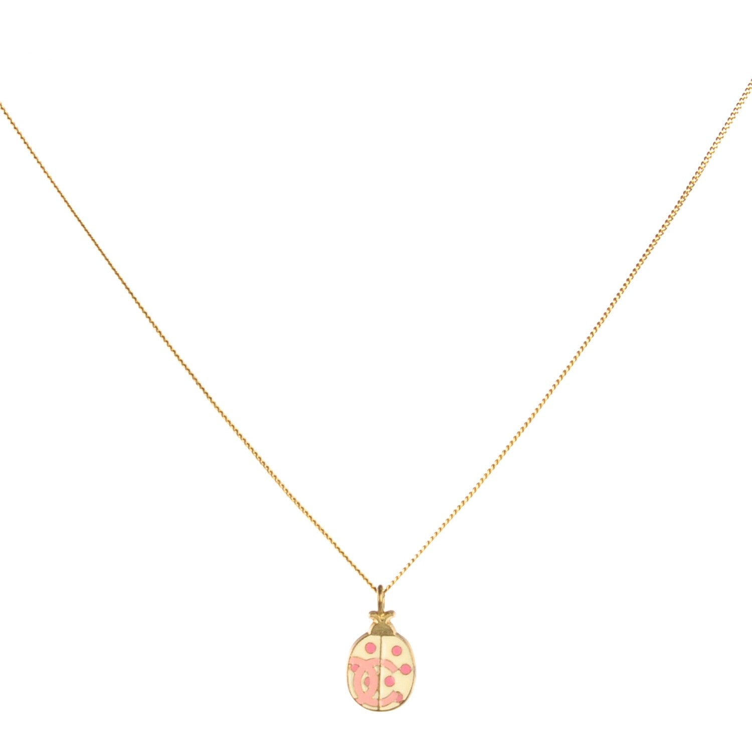Chanel Enamel CC Ladybug Necklace Pink White Gold 1 of 4