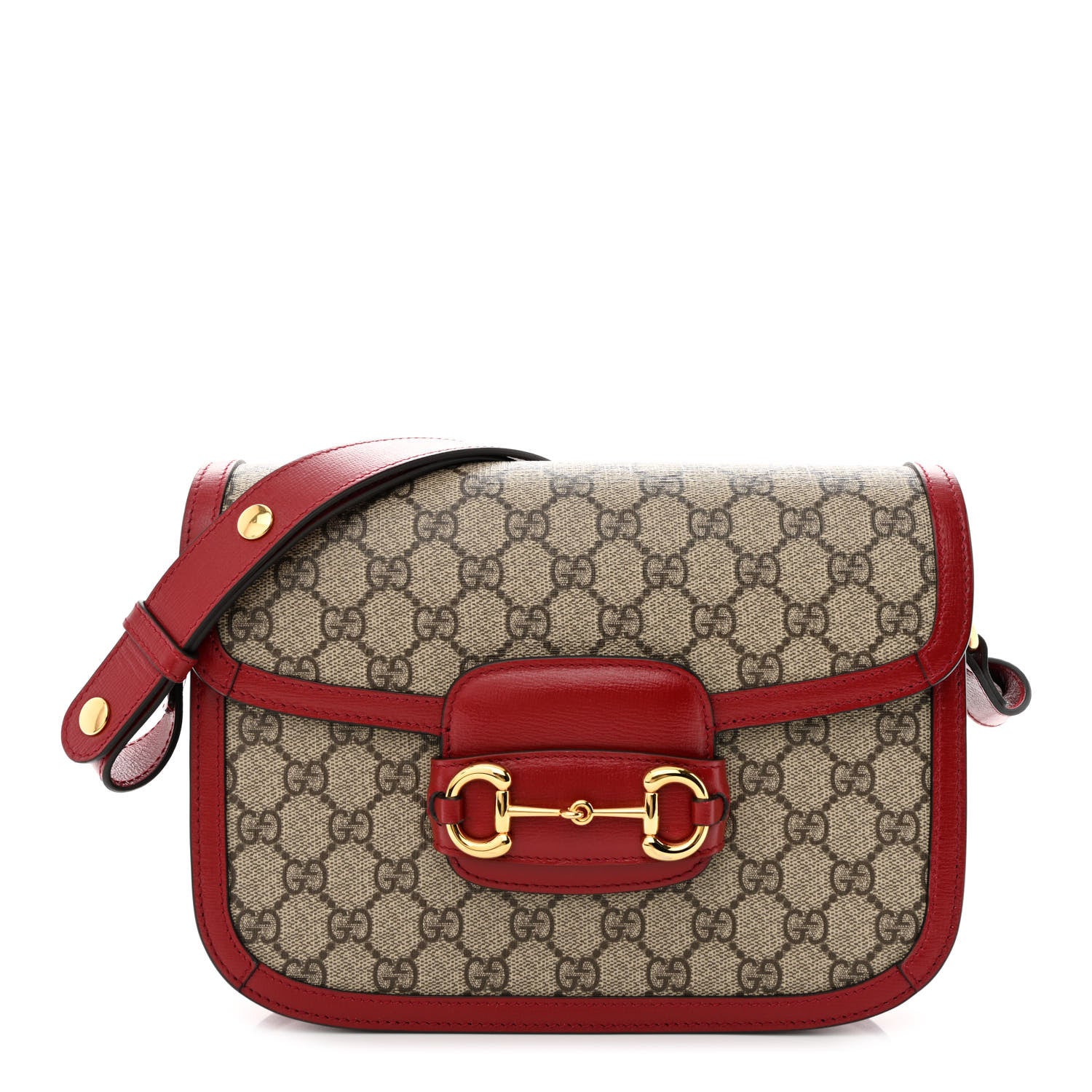 Gucci GG Supreme Monogram Azalea Calfskin Horsebit 1955 Shoulder Bag Beige Ebony New Cherry Red 1 of 11