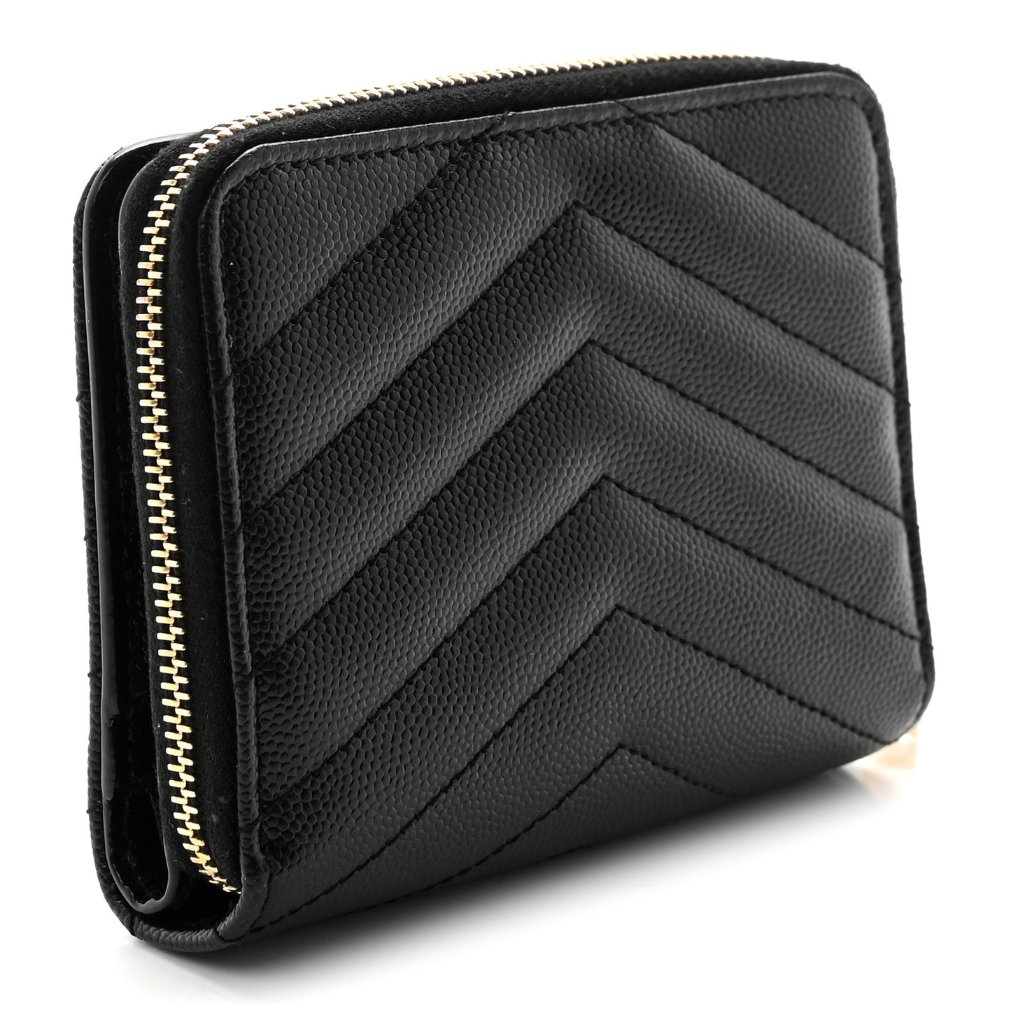 Grain De Poudre Matelasse Chevron Monogram Compact Zip Around Wallet Black