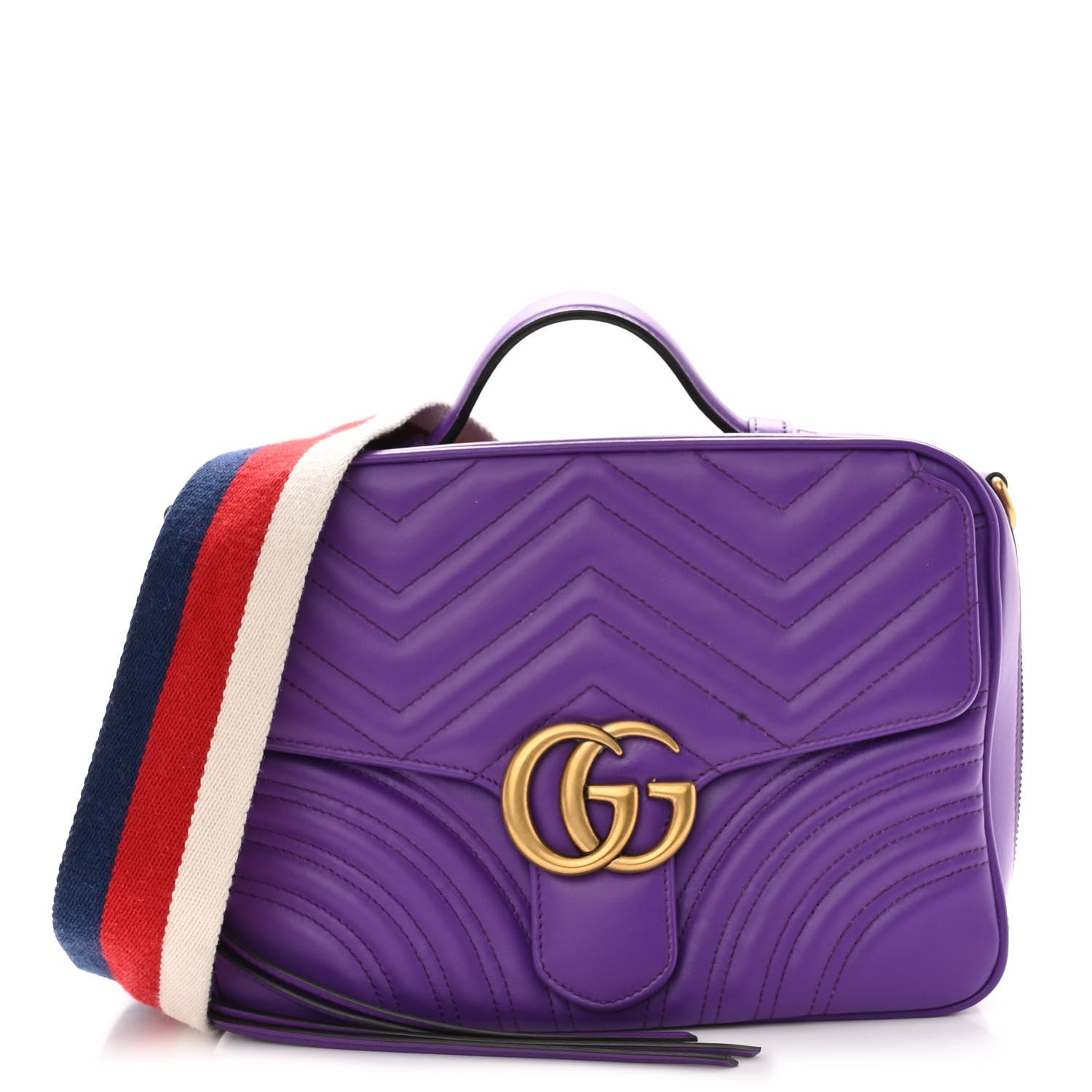 Gucci Calfskin Matelasse Sylvie Web Small GG Marmont Top Handle Shoulder Bag Shine Purple 1 of 12